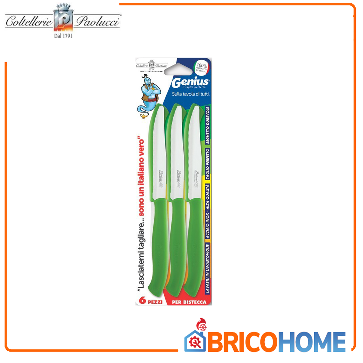 COLTELLERIE PAOLUCCI - Set 6 Coltelli Bistecca Lama Seghettata 11 cm GENIUS | Acciaio Inox | Made in Italy | Lavastoviglie | Manico Polipropilene