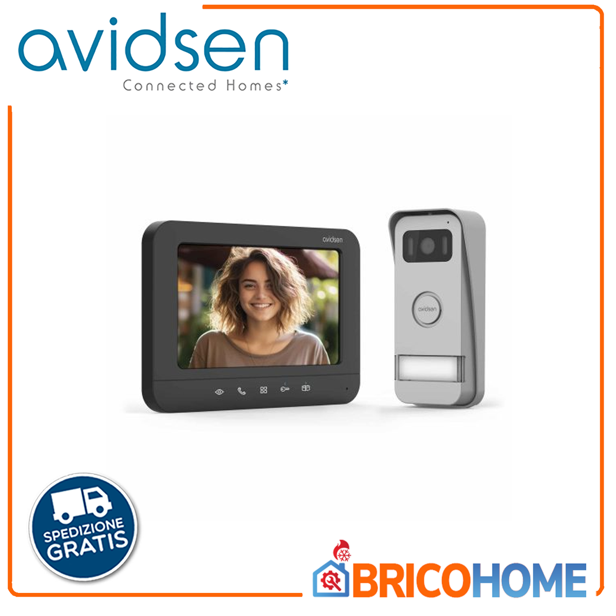 AVIDSEN - Videocitofono a Colori Prima 112300 | Schermo 7'' | 2 Fili | Doppio Comando Cancello | Sostituzione Diretta
