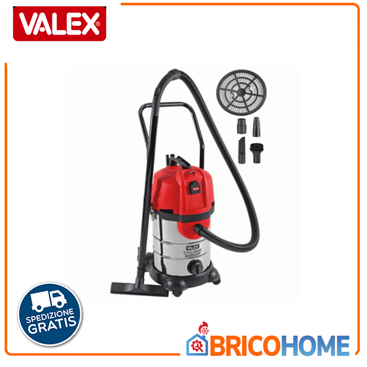 VALEX - Aspiratore Ciclonico Solidi e Liquidi CYCLONIC WORKER 1350140 | 1600W | 30L Inox | Automatic Start | Soffiaggio