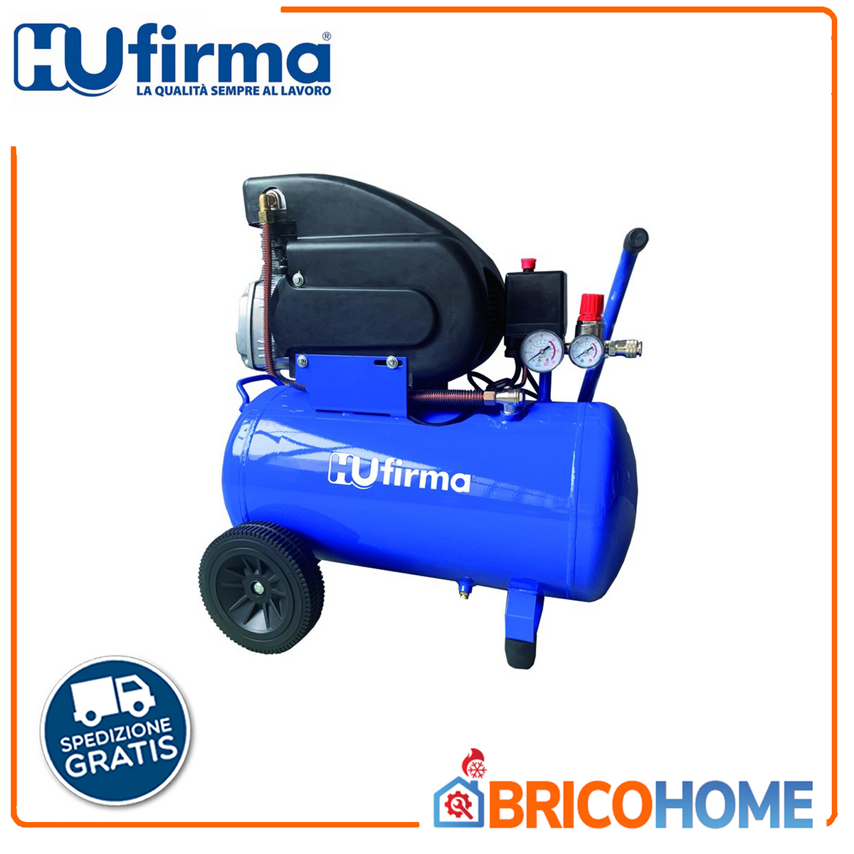 HU-FIRMA - Compressore Aria HUCAF-24 | 24 Lt | 2 HP | 8 bar | 178 l/min | Trasmissione Diretta