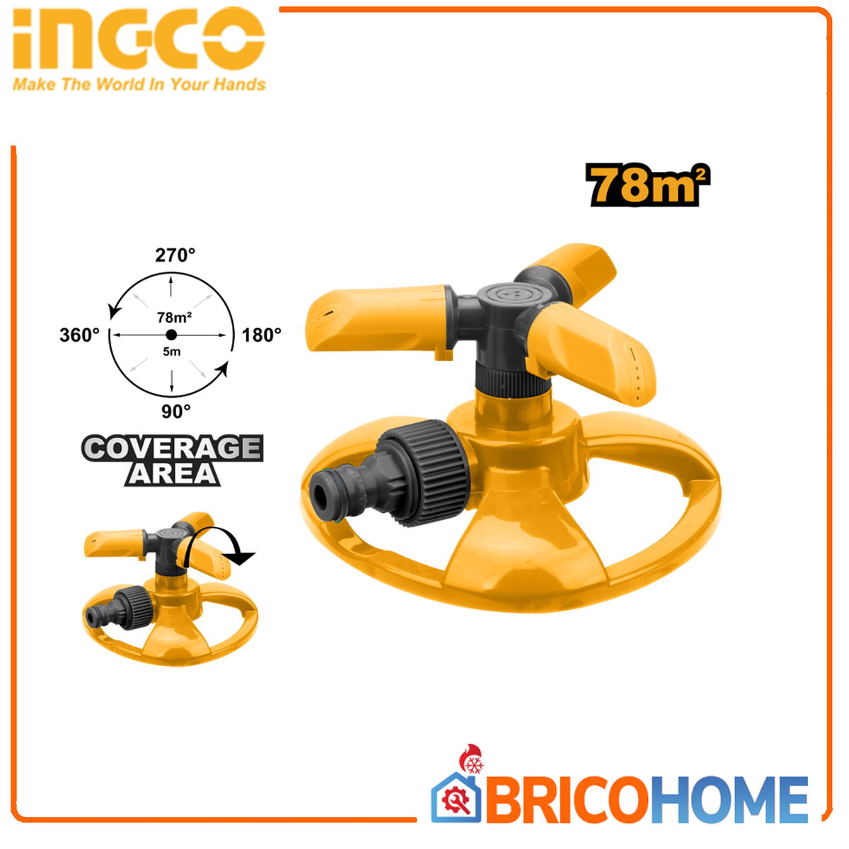 INGCO - Gartenregner 3 Arme 360° Rotierend HPS23602 | ABS+PP | 3/4" Anschluss | 16,5x14x8cm