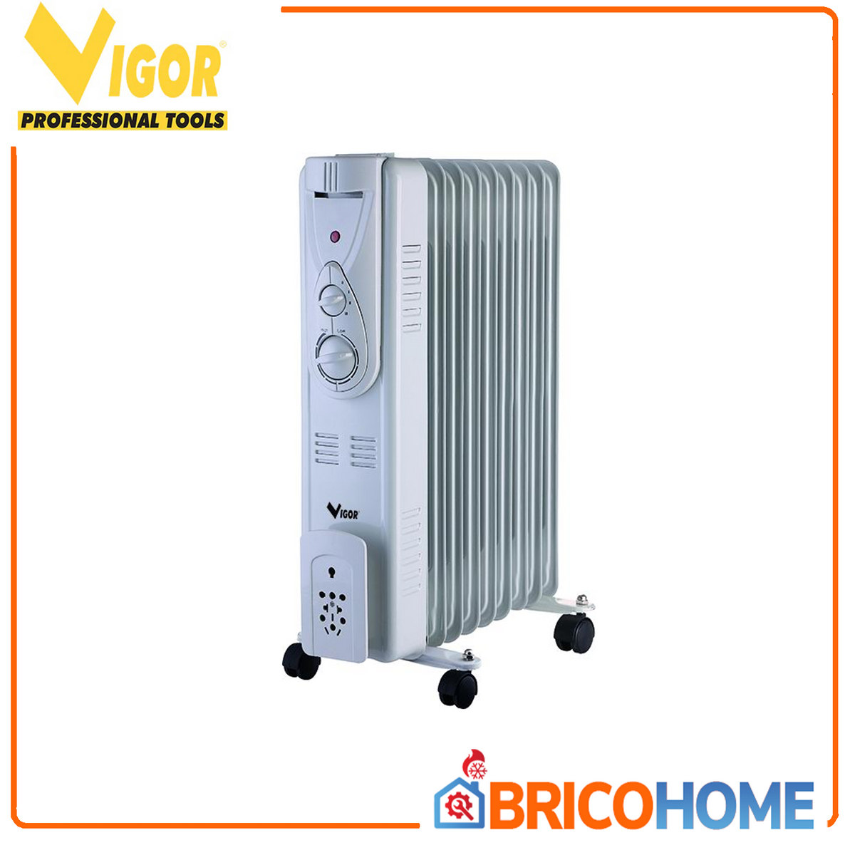 VIGOR - Radiatore ad Olio 9 Elementi 97952-30 | 2000W | 3 Livelli 800/1200/2000W | Termostato | Anti-Ribaltamento | ~20m²