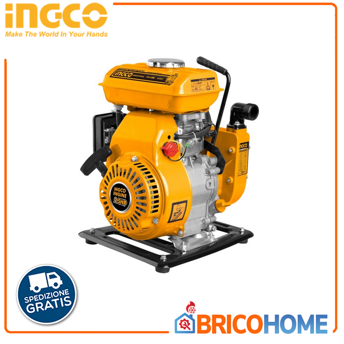 INGCO - Motopompa a Benzina 2,5HP GWP102 | 1'' | 100 L/min | 16m | 105cc