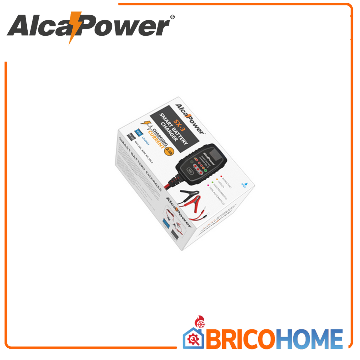 ALCAPOWER - Caricabatteria Automatico SX-3 702908 | 2,5A | 6V/12V | LiFePO4 | 8 Modalità | Mantenitore di Carica | WET GEL AGM