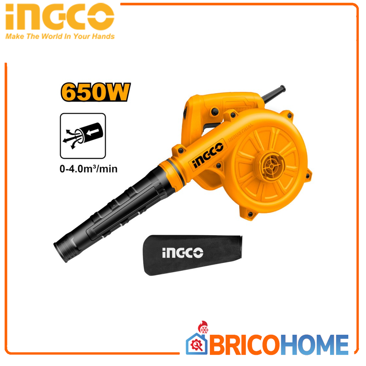 INGCO - Laubsauger/-bläser AB6038 650W | 0-16000 U/min | 4,0 m³/min | Variable Geschwindigkeit | 2m Kabel