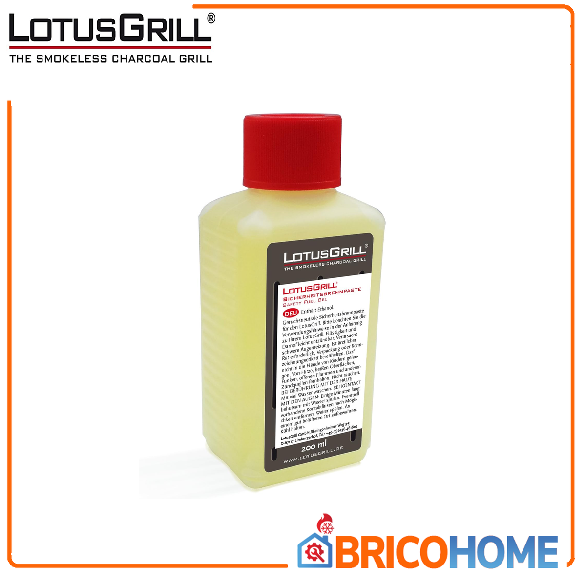 LOTUSGRILL - Gel Combustibile Bioetanolo LG GEL 200 | 200ml | Inodore | Fiamma Pulita | Tappo Sicurezza