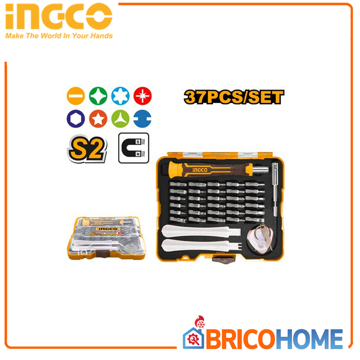 INGCO - Set 37 Cacciaviti di Precisione per Smartphone e Tablet | Punte Magnetiche | Anti-Scivolo | Custodia