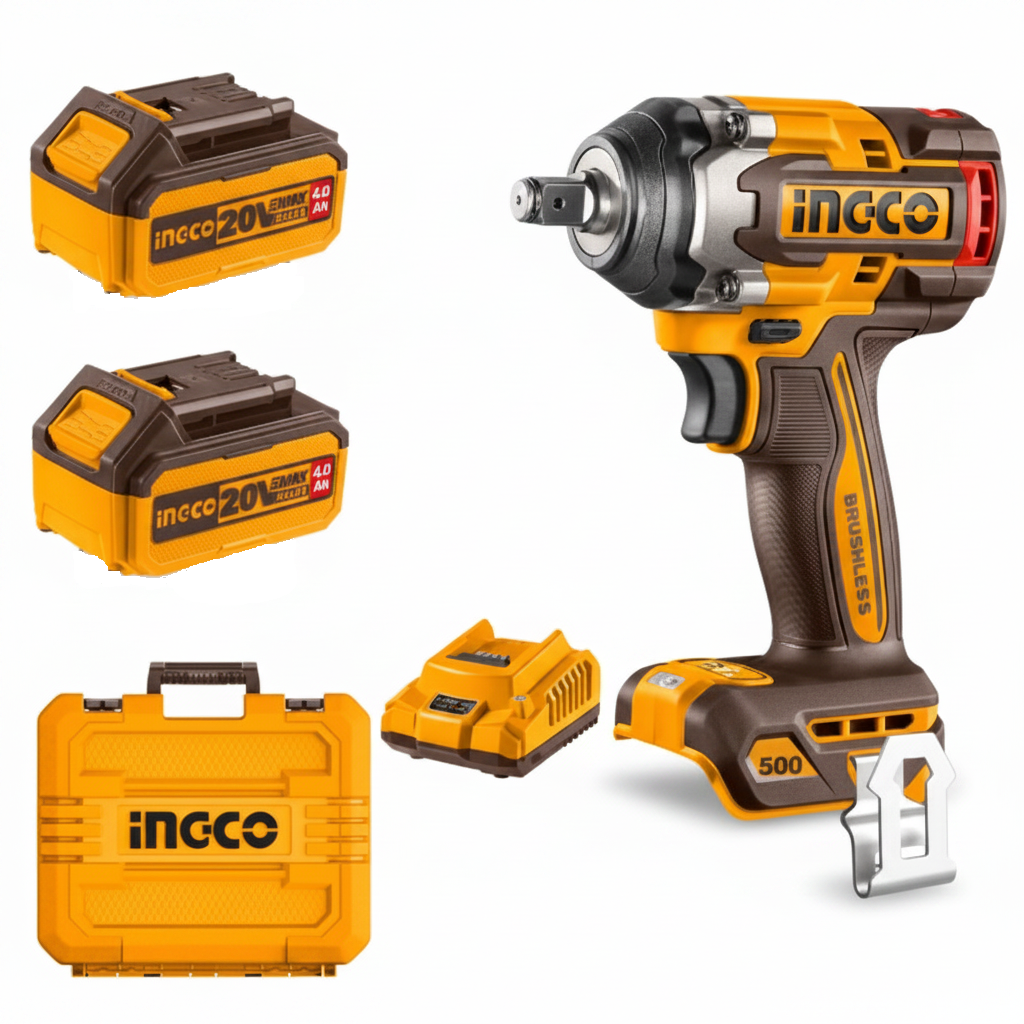 INGCO - Avvitatore ad Impulsi CIWLI2050 | 1/2'' | 500Nm | Brushless | 20V P20S | 2 Batterie 4Ah | Valigetta