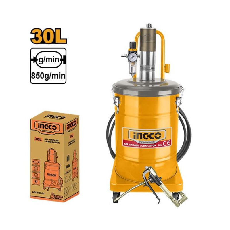 INGCO - Pneumatische Fettpresse auf Fahrgestell AGL02301 | 30 Liter | 400 BAR | Förderleistung 850g/min | 5m Schlauch