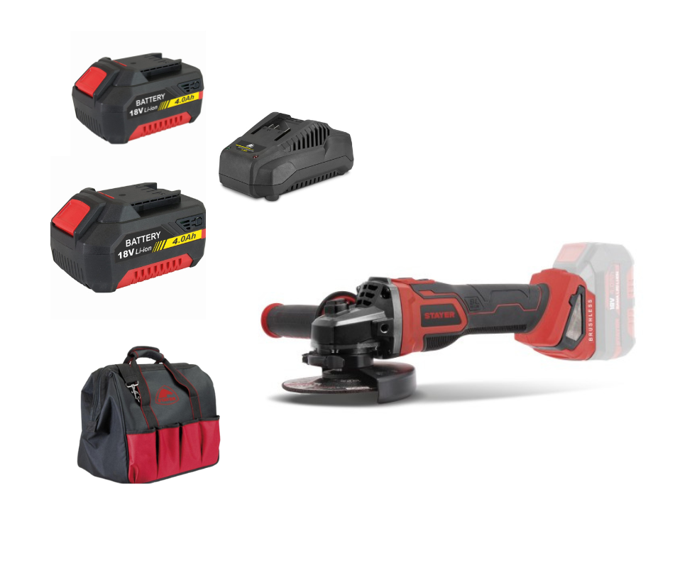 STAYER Meuleuse d'angle AGBX L2024 | Brushless 18V | Ø115mm | 2 Batteries 4Ah