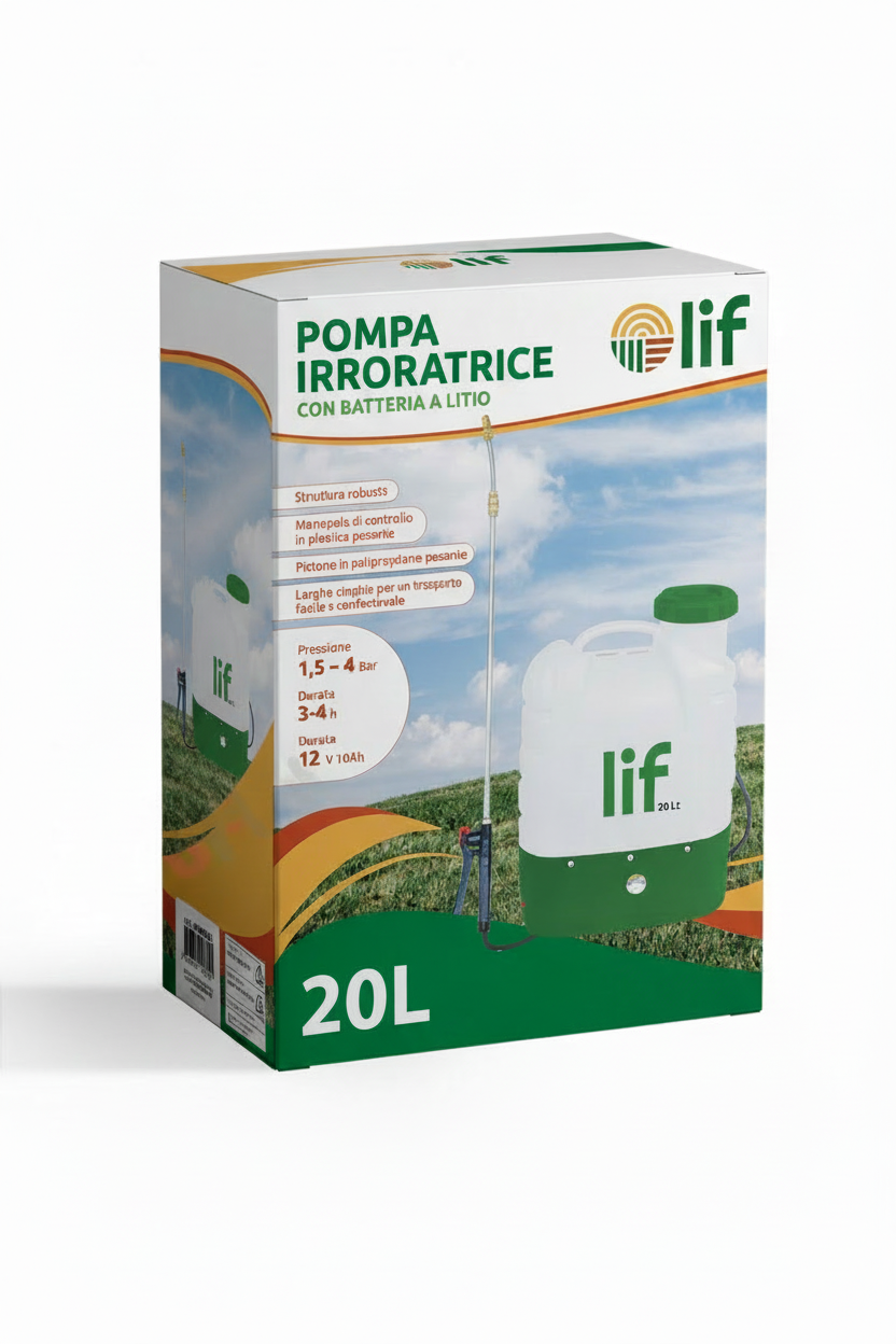 LIF pompa irroratrice 16L batteria litio confezione sfondo bianco senza filigrana