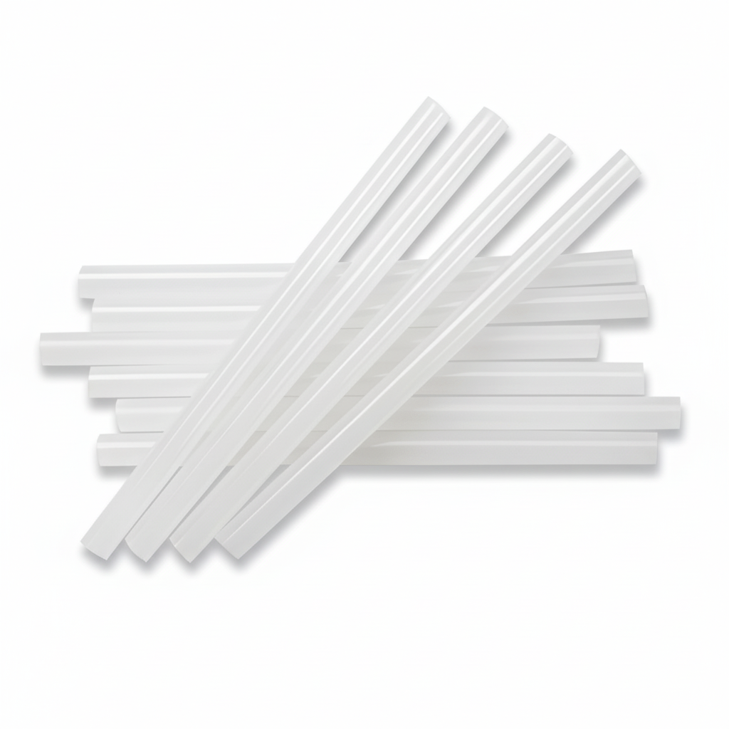 Maestri stick colla termofusibile trasparente 12x200mm sparsi sfondo bianco professionale