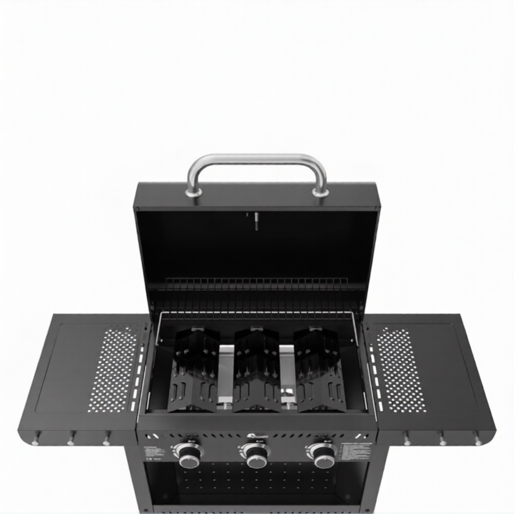 KASART - Barbecue a Gas Carrellato KASAGRILL F3 3 Fuochi | 7,5 kW | Griglia Ghisa 53x34cm | Accensione Automatica | Ripiani Pieghevoli | Cod. 8038195