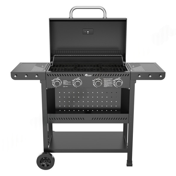 KASART - Barbecue à gaz sur chariot KASAGRILL F4 4 feux | 10 kW | Grille en fonte 63,5x34cm | Allumage automatique | Tablettes pliantes | Réf. 8038197