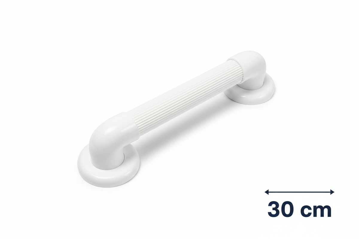 Maniglione sicurezza bagno bianco 30cm dicitura misura sfondo bianco