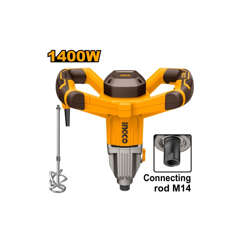 INGCO - Miscelatore per Malte PRO MX214008 | 1400W | Doppia Velocità | Luce LED | Filettatura M14