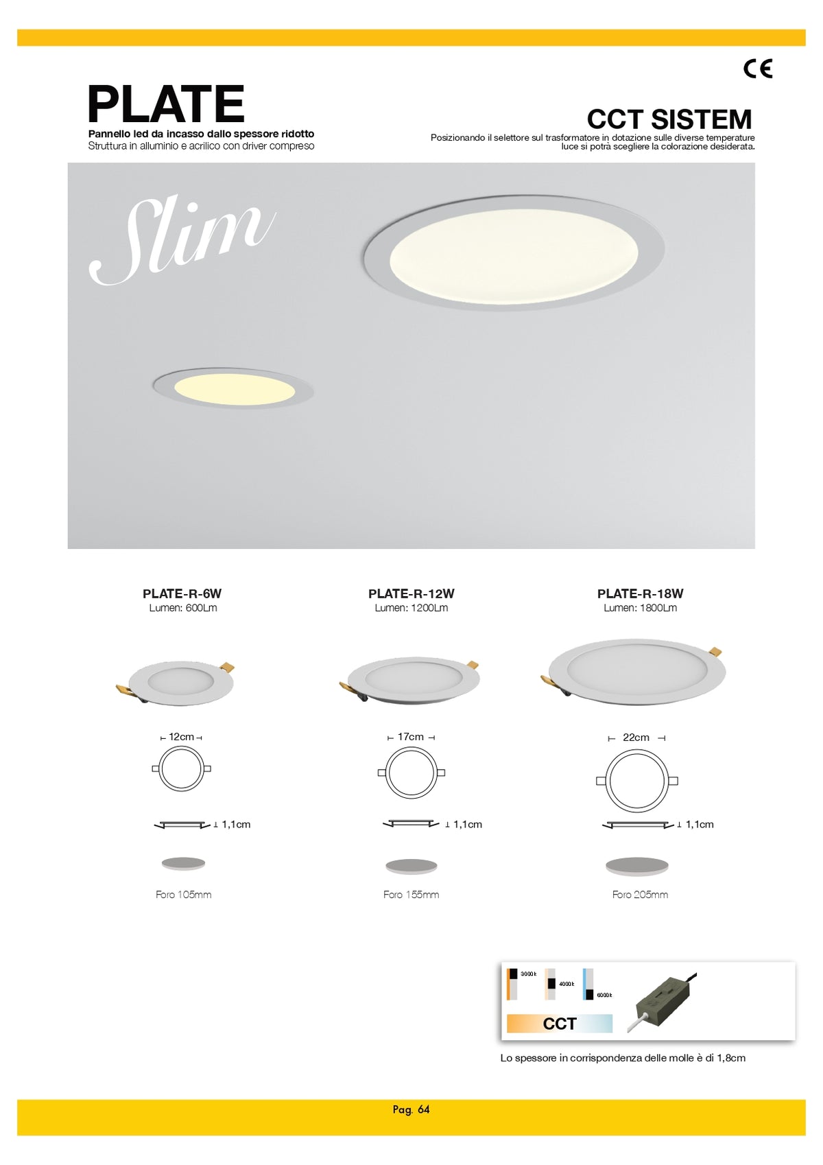 CF PLATE-R18W-CCT – Panneau LED encastrable rond 18W | CCT 3 en 1 | Ø225 mm