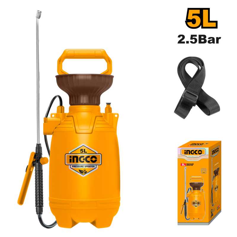 INGCO - Pompa a Pressione a Spalla HSPP30502 | 5 Litri | Lancia Inox | Getto Regolabile | Tracolla