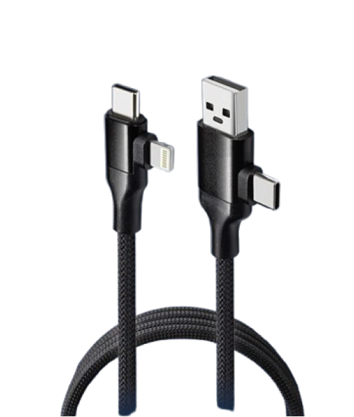 EUROMARKETING - Cavo Magnetico 4in1 IGZ303 | USB-A USB-C Lightning | 3A 60W | 48Mbps | 1 Metro | Anti-Groviglio