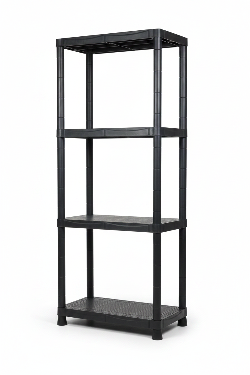 Scaffale Plastica Nero 4 Ripiani - Angolazione 3/4