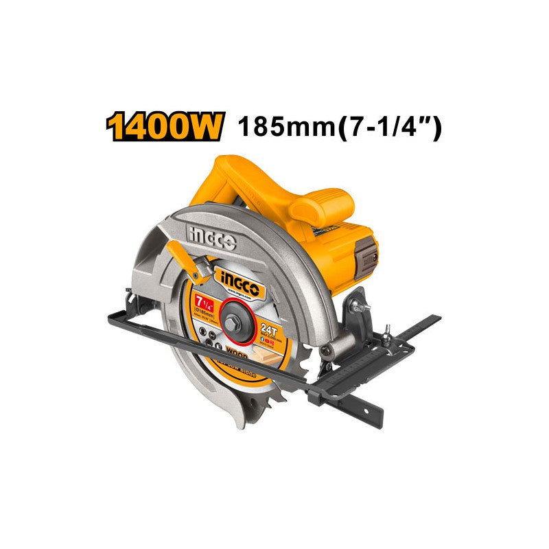 INGCO - Sega Circolare CS18538 | 1400W | Lama 185mm | Taglio 90° 65mm | Taglio 45° 45mm | 4800 RPM