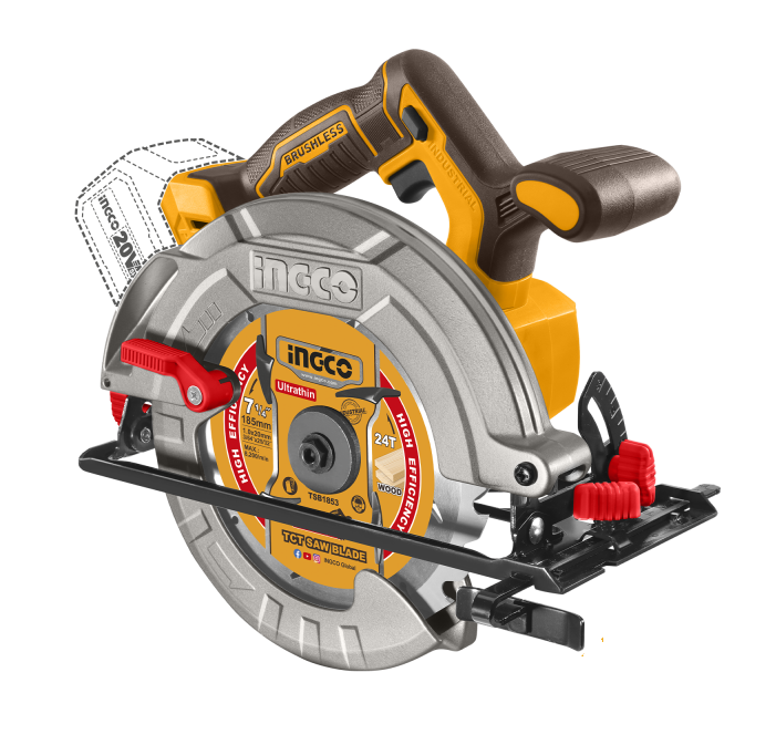INGCO - Akku-Kreissäge Brushless CSLI1851 | 20V P20S | 185mm | 4800 U/min | Schnitttiefe 90° 65mm | Nur Gehäuse