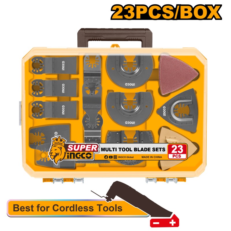 INGCO - Set 23 Accessori per Utensile Multifunzione AKTMT2301 | Lame Universali | Dischi Abrasivi | Raschietti | Valigetta