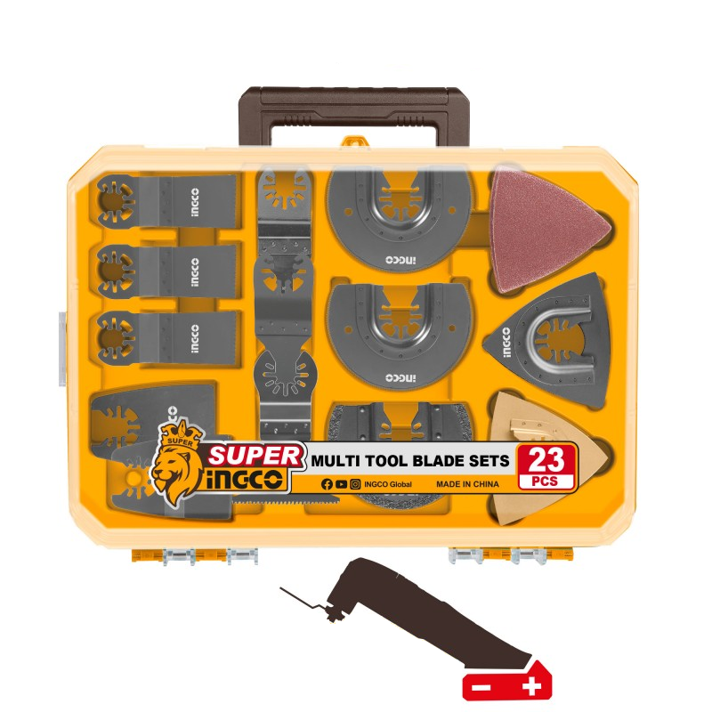 INGCO - Set 23 Accessori per Utensile Multifunzione AKTMT2301 | Lame Universali | Dischi Abrasivi | Raschietti | Valigetta