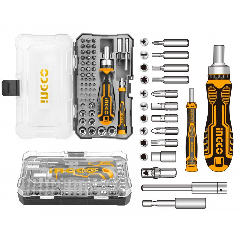 INGCO - Set Cacciaviti e Bit 55pz HKSDB0558 | Acciaio CR-V | Bit Magnetici | Valigetta Rigida