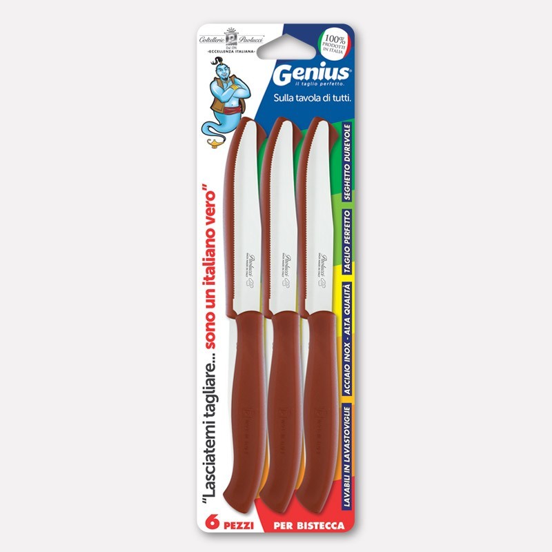 COLTELLERIE PAOLUCCI - Set 6 Coltelli Bistecca Lama Seghettata 11 cm GENIUS | Acciaio Inox | Made in Italy | Lavastoviglie | Manico Polipropilene