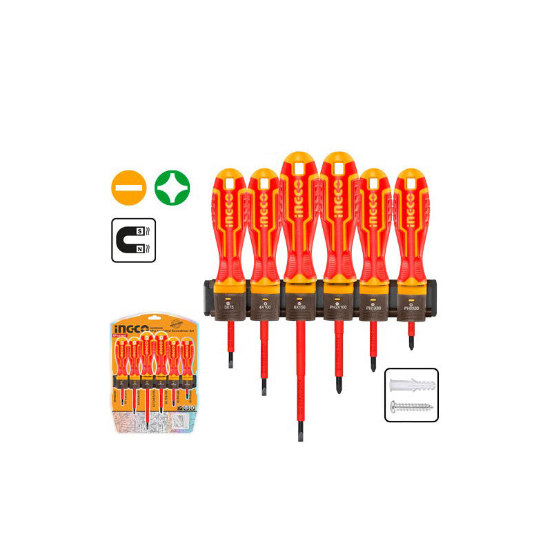 INGCO - Set Cacciaviti Isolati 1000V HKISD0608 | 6pz | VDE+GS | SL+PH | Stelo Tondo | Blister