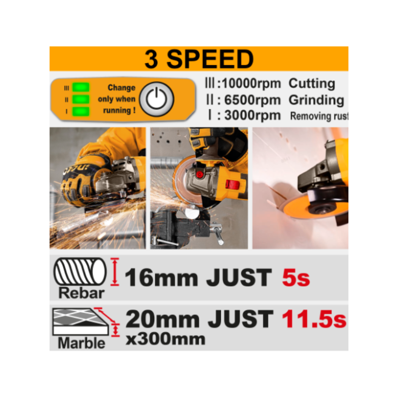 Ingco 42V 1280W 115mm Angle Grinder with 2 Batteries and Charger – CAGLI4128112E