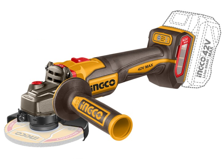Ingco 42V 1280W 115mm Angle Grinder with 2 Batteries and Charger – CAGLI4128112E