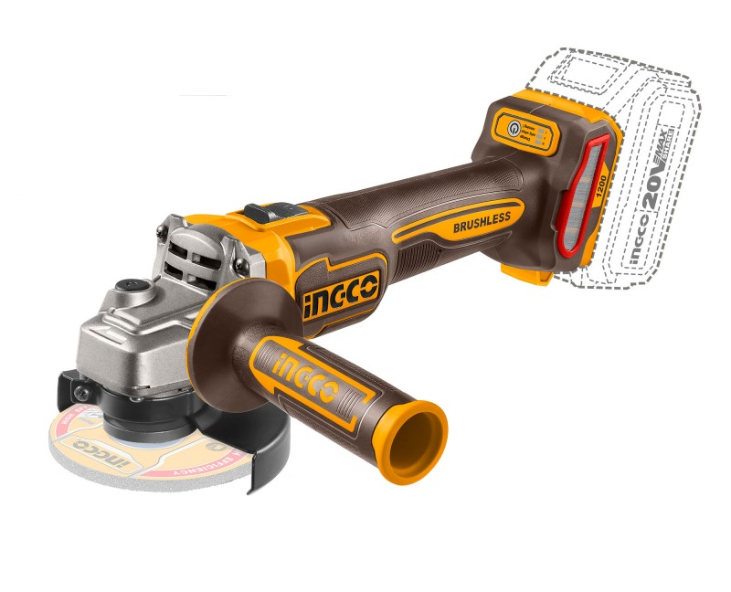 INGCO - Smerigliatrice Angolare Brushless 125mm 20V CAGLI221253E | 1200W | 3000-9000 rpm | M14 | Solo Corpo | P20S