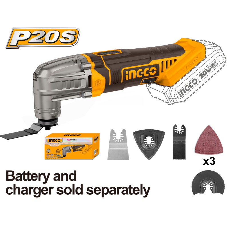 INGCO - Multiutensile Oscillante 20V CMLI2022 | 5000-20000 giri/min | 6 Velocità | Angolo 3,2° | Solo Corpo