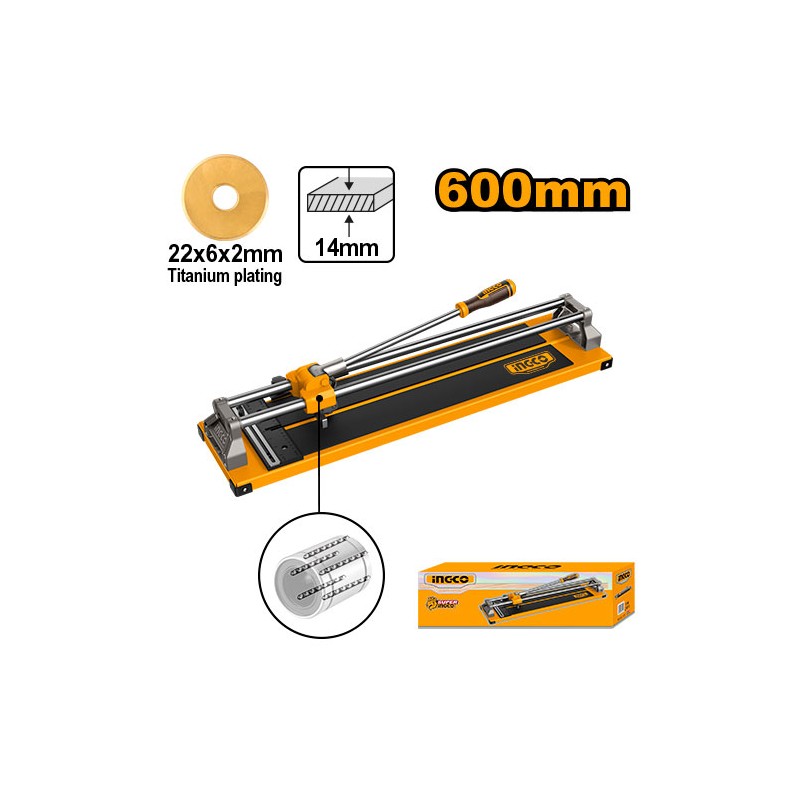 INGCO - Tagliapiastrelle Manuale HTC04601 | 600mm | Spessore max 14mm | Lama 22x6x2mm | Base Acciaio 820x200mm