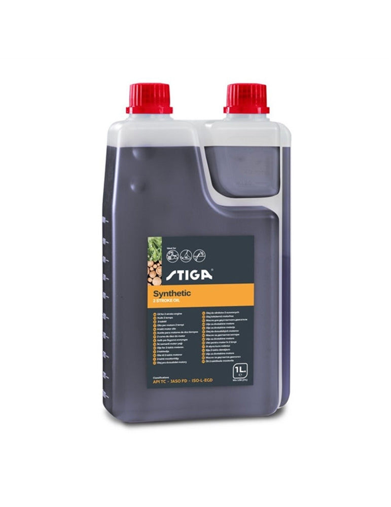STIGA – Grünes synthetisches Zweitaktöl 1111-9243-01 | 1 Liter | Mit Dosierflasche | 2-Takt-Motoren