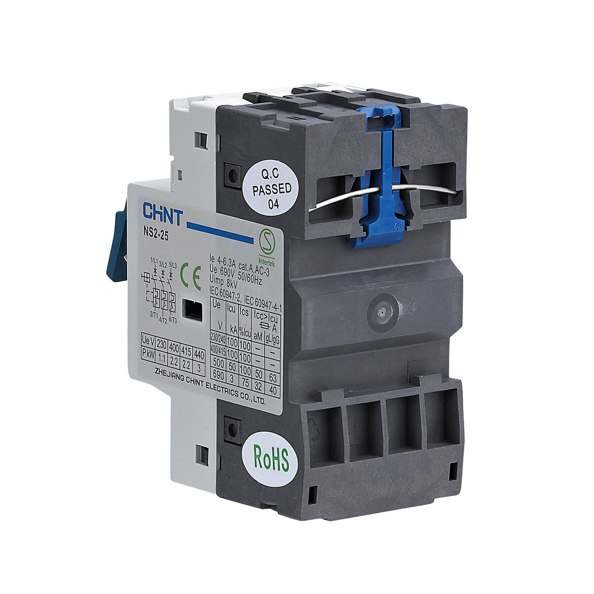 Salvamotore serie NS2-25 con comando a bilanciere 3P 4÷6,3A 100kA - CHINT