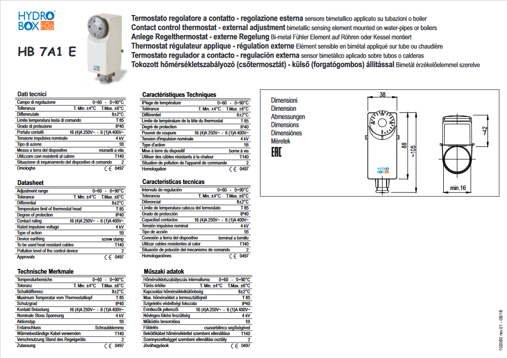Maxiflame Thermostat à contact 0-90°C réglage externe