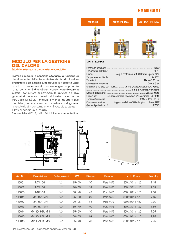 MAXIFLAME - Modulo Interfaccia Caldaia / Termoprodotto MX115/1 Mini 115011 | 25/30 kW | Separazione Idraulica | Box Incluso