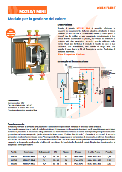 MAXIFLAME - Module interface MX115/1HBL MINI | 25/30 kW | Séparation hydraulique | Centrale + boîtier