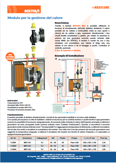 MAXIFLAME - Module interface MX115/1HBL MINI | 25/30 kW | Séparation hydraulique | Centrale + boîtier