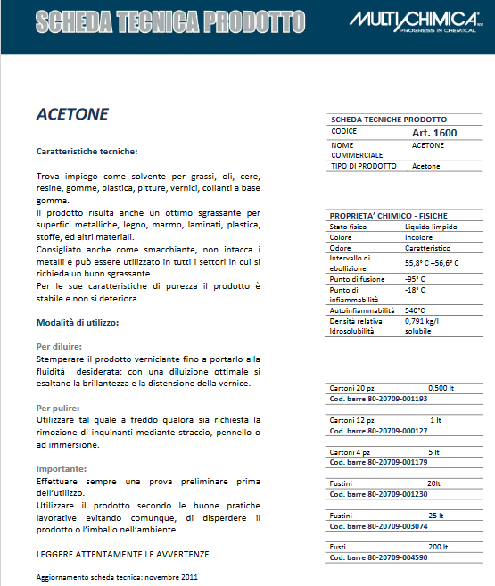 MULTICHIMICA - Acetone Puro 1 Litro | Solvente Sgrassante | Vernici Resine Collanti | Alta Purezza