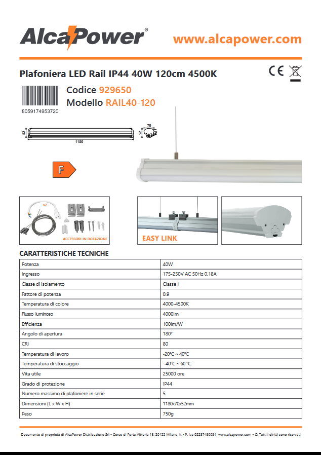 LED Rail Deckenleuchte IP44 40W 120cm 4500K