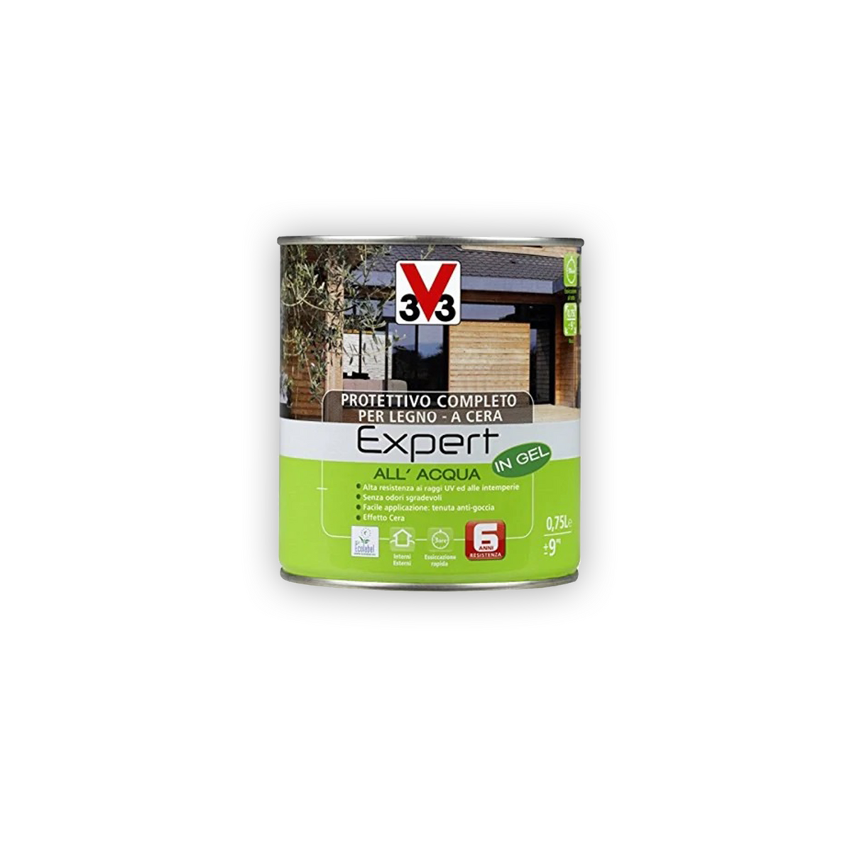 V33 - Impregnante Protettivo Expert all'Acqua in Gel Effetto Cera 0,75 Lt | Legno Esterno e Interno