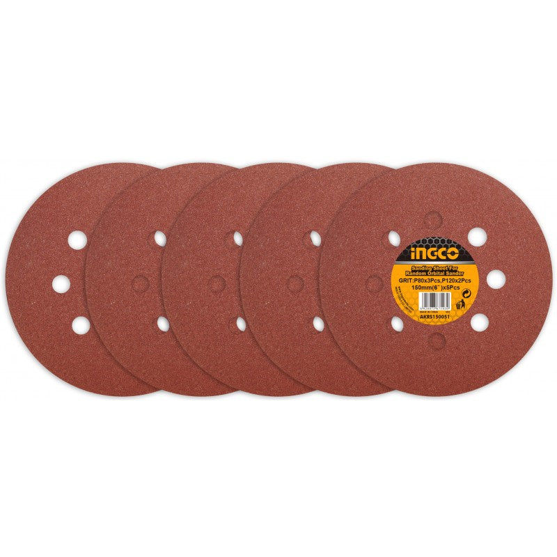 INGCO - Schleifscheiben für Exzenterschleifer AKRS150051 | Ø 150 mm | 5 Stk. | P80 + P120