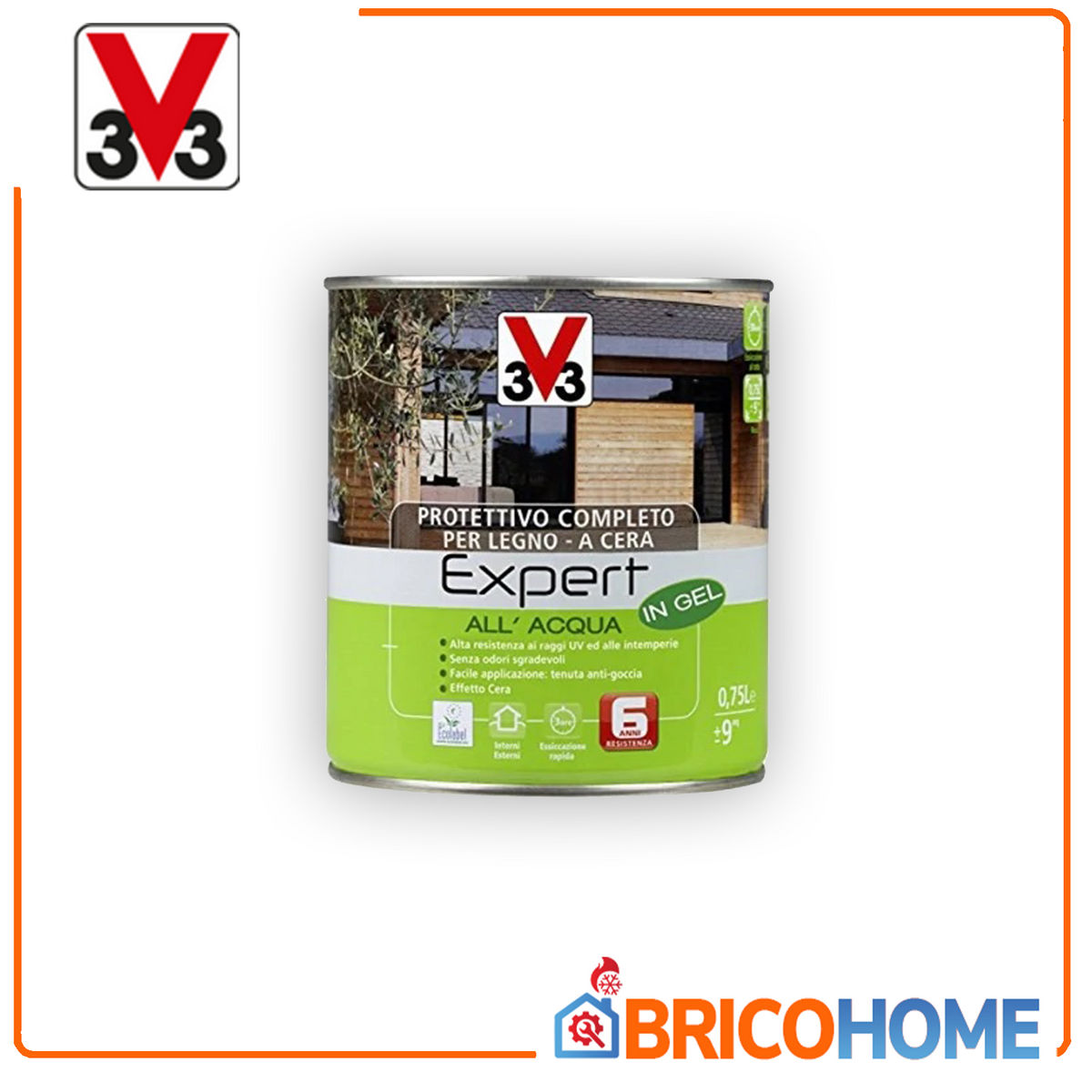 V33 - Impregnante Protettivo Expert all'Acqua in Gel Effetto Cera 0,75 Lt | Legno Esterno e Interno
