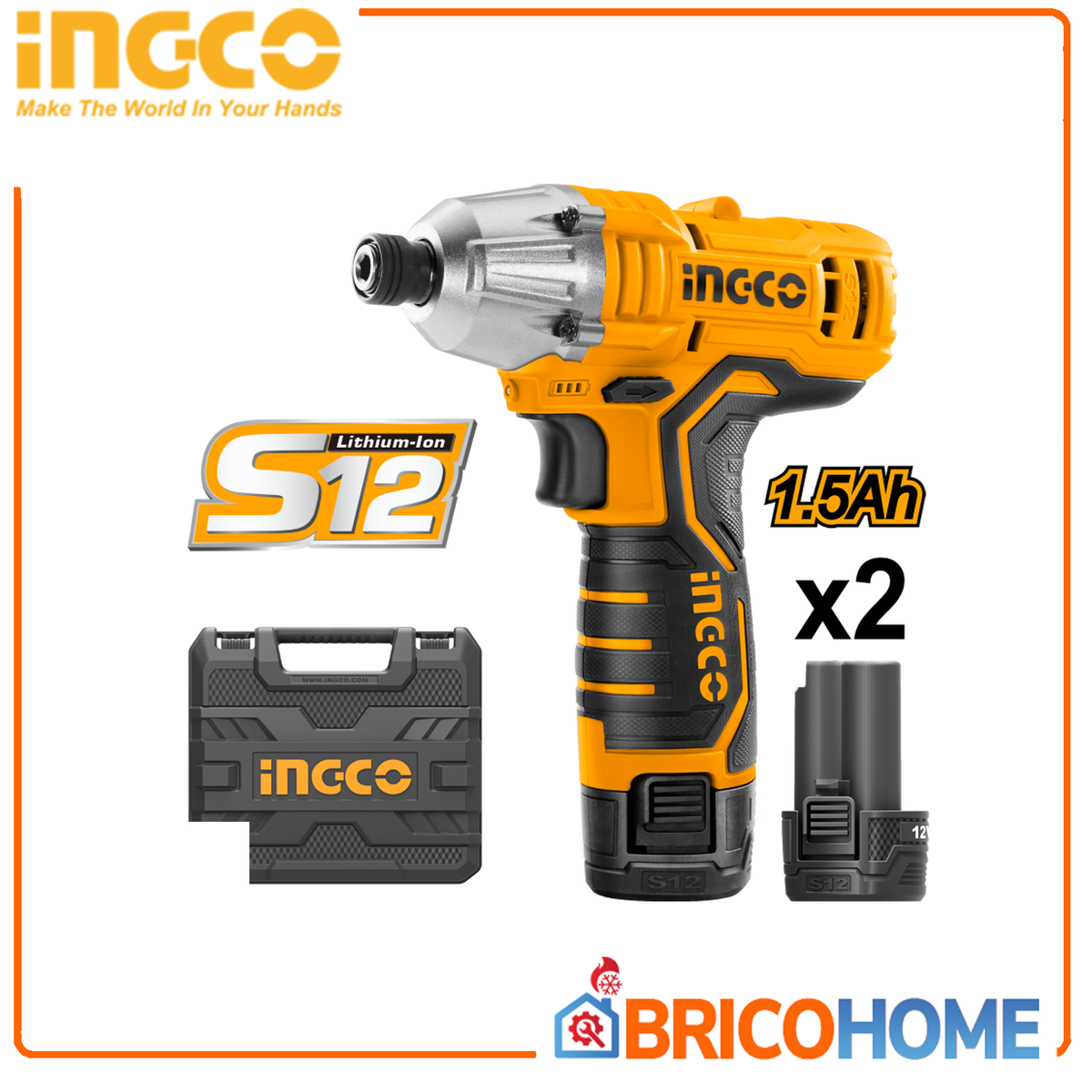 INGCO - Avvitatore a Percussione 12V CIRLI1201 | 100Nm | 2800 IPM | 2 Batterie | Valigetta