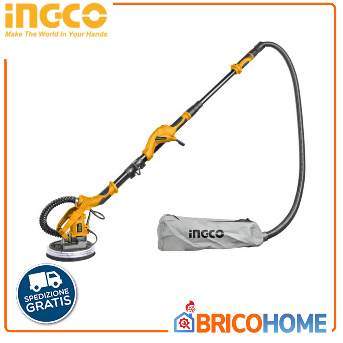 INGCO - Levigatrice Giraffa DWS10501 | 1050W | Ø225mm | LED 306° | Braccio Telescopico | Borsa + 12 Fogli
