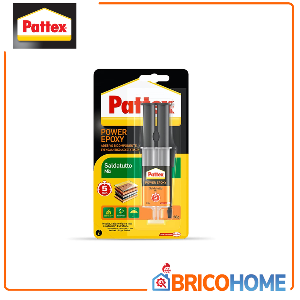 PATTEX - Power Epoxy Saldatutto Mix Trasparente 28g | Bicomponente | 1 Minuto | Multi-Materiale